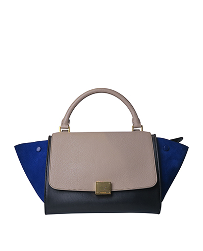 Celine Tri- Colour Trapeze, &pound;650, Handbags, Black/Blue/Taupe, Leather/Suede, Front view